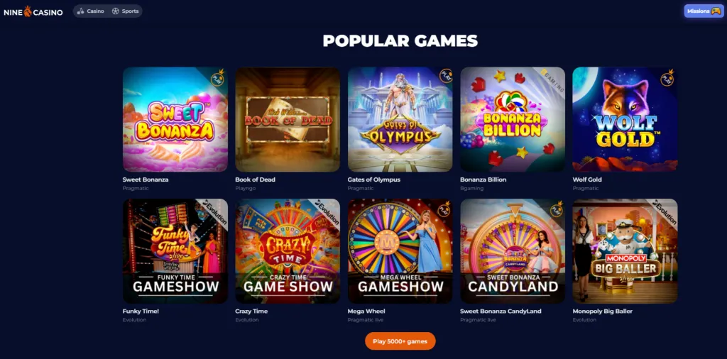 nine casino popular games